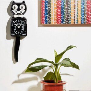 Classic Black Kit Cat Klock 15.5 Inch Battery Wall Clock Rolling Eyes and Tail
